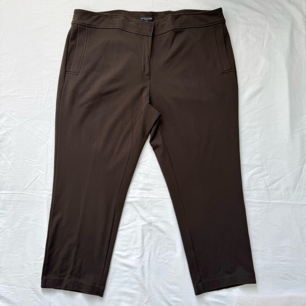 Eileen Fisher Capri Pants Women’s 1X‎ Brown 24” Stretch Minimalist Capsule Basic